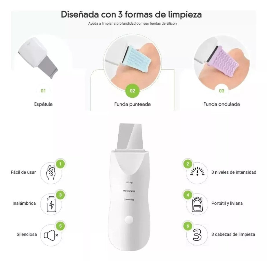 Espátula Facial Ultrasónica Exfoliante